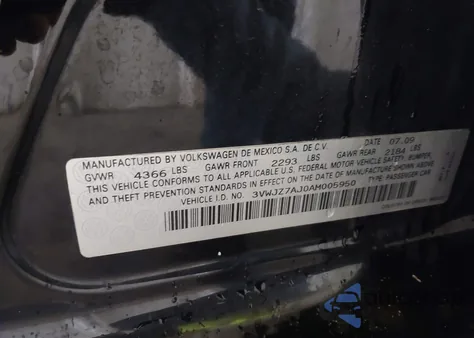 2010 Volkswagen Jetta S from USA, damaged, VIN 3VWJZ7AJ0AM005950